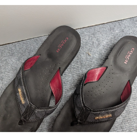 Coach Judy Flip Flop Sandals Women 10 B Leather Signature Logo Comfort Y2K - Picture 4 of 6